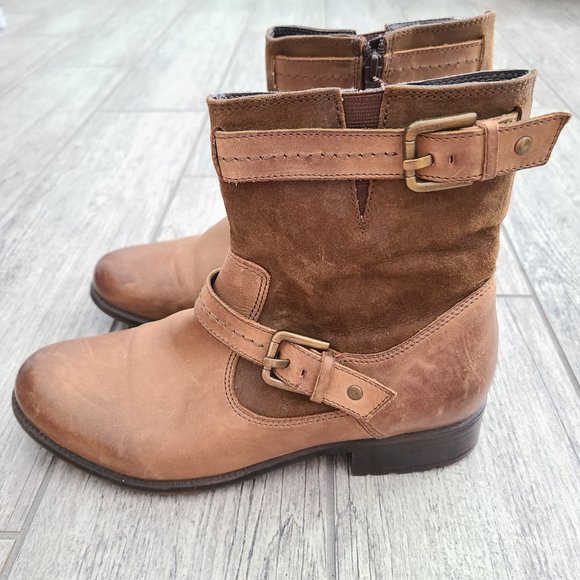 Clarks women's biker boots brown leather mid calf buckles size 8 - Picture 5 of 13